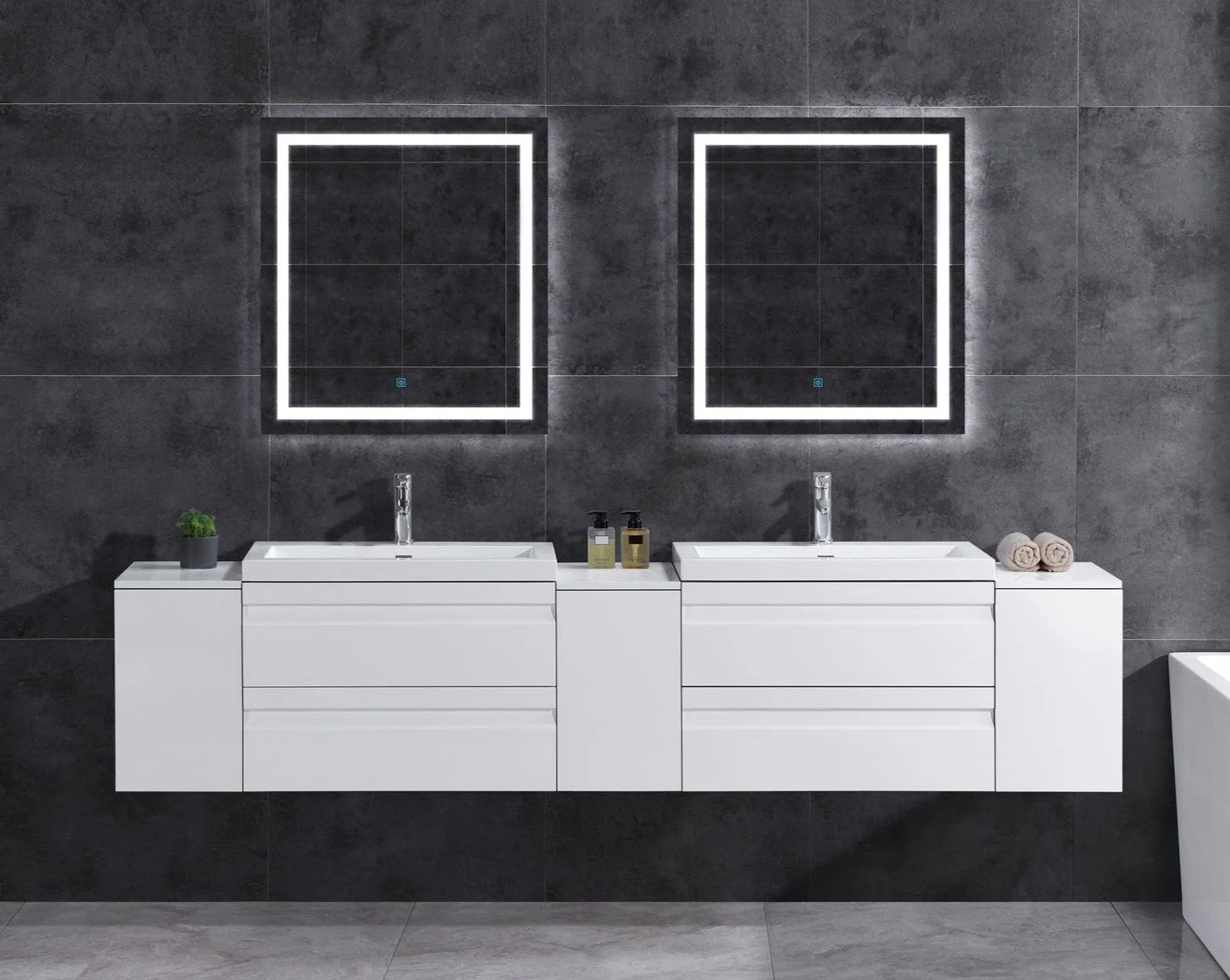 108" W Wall-Mount White Vanity Set with Two Sinks (LV8-C21W-108W) Style 8