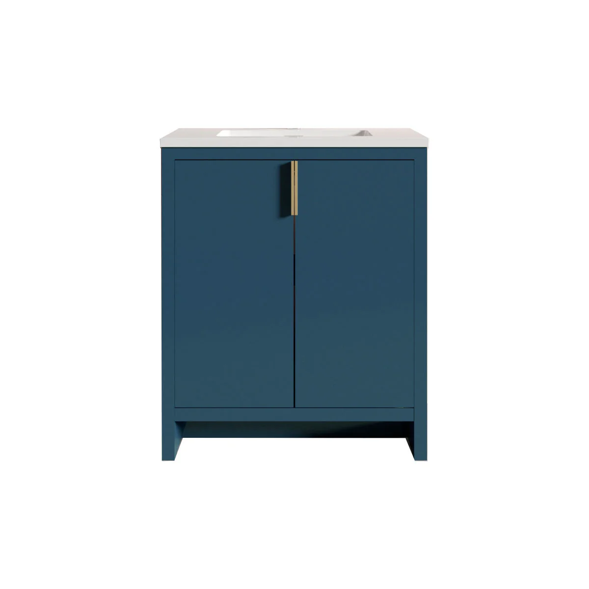 30" Freestanding Single Bathroom Vanity in Blue with White Quartz Integrated Sink LV14-30B - Image 3