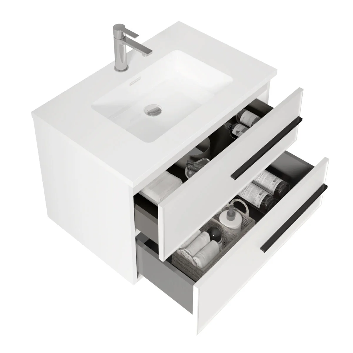 30" Wall Mount Single Bathroom Vanity in White Gloss with White Integrated Sink LV15W-30W - Image 2