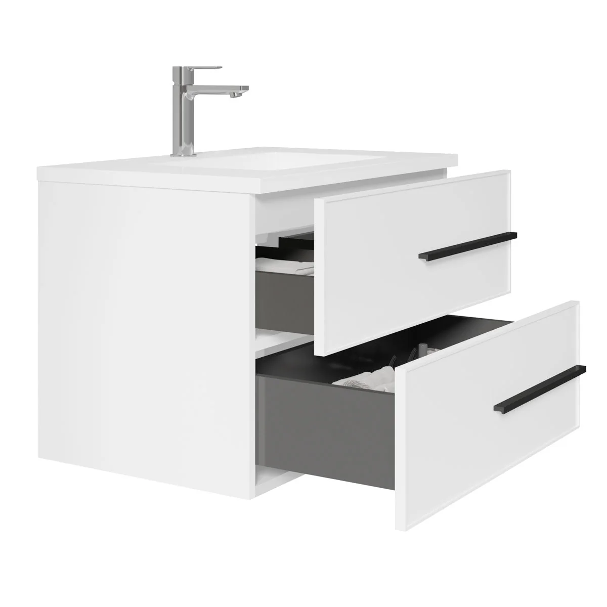 30" Wall Mount Single Bathroom Vanity in White Gloss with White Integrated Sink LV15W-30W - Image 5