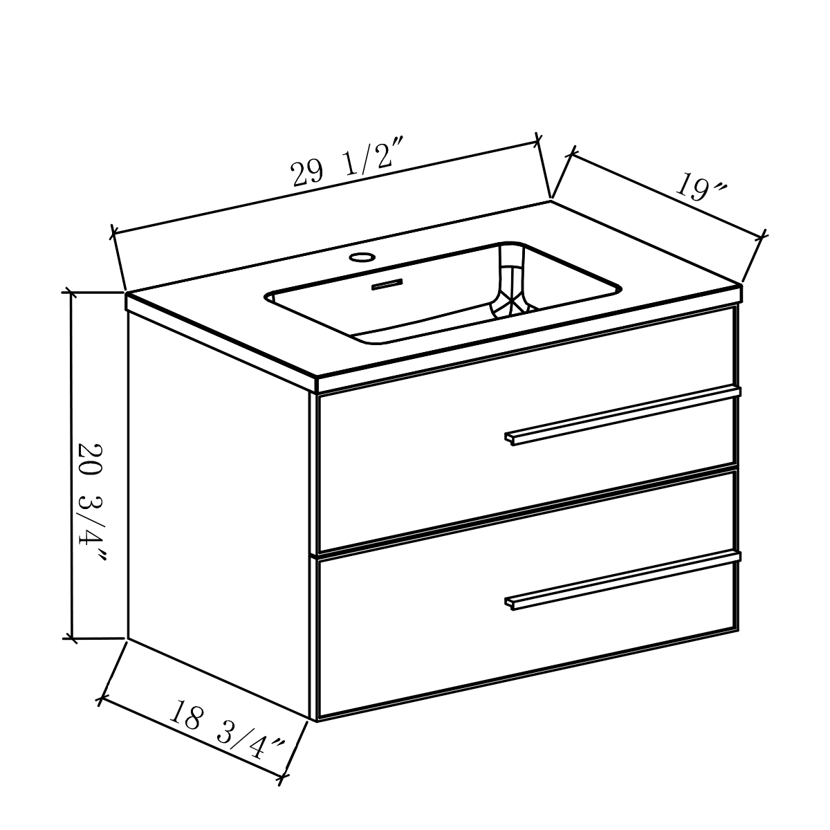 30" Wall Mount Single Bathroom Vanity in White Gloss with White Integrated Sink LV15W-30W - Image 6