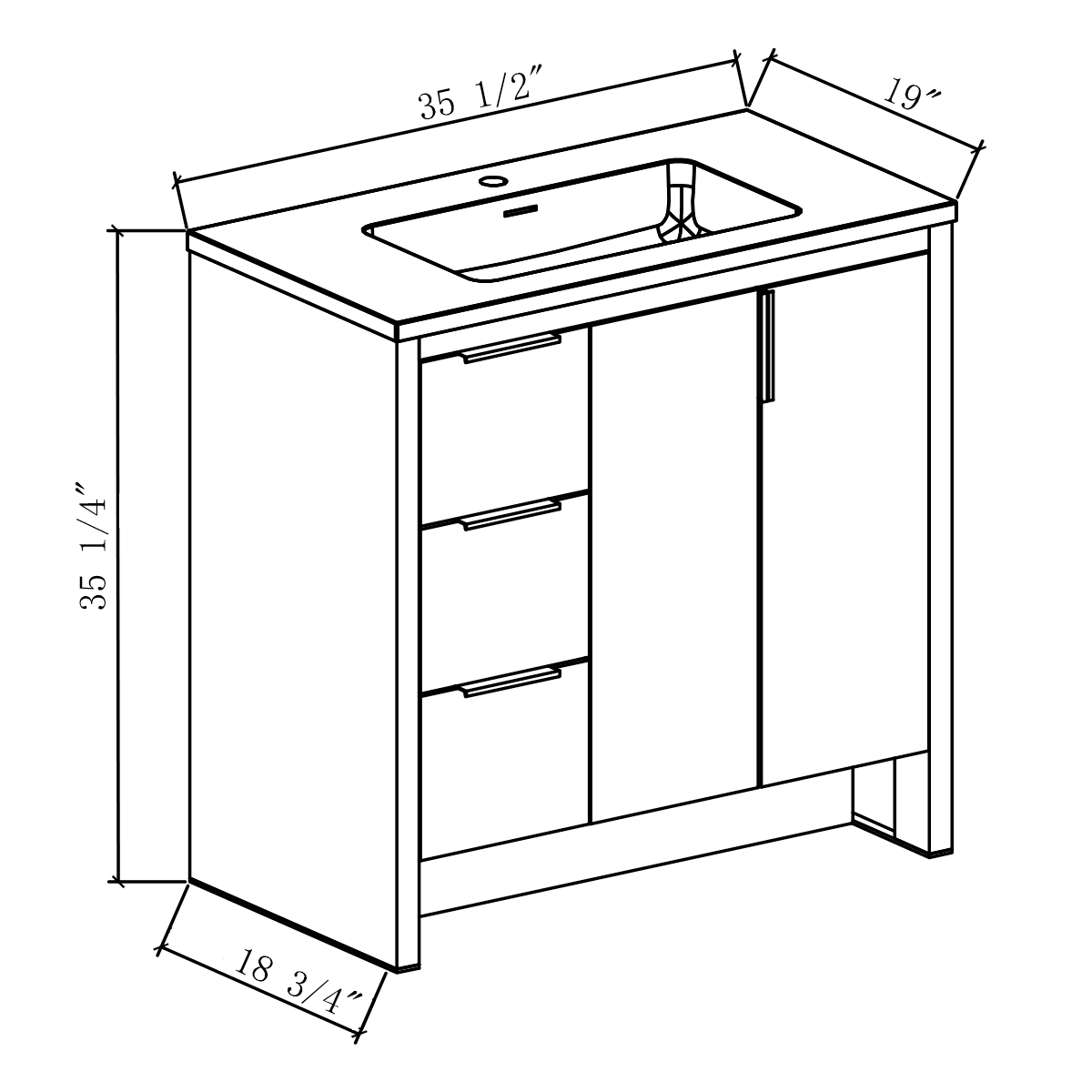 36"W Freestanding Single Bathroom Vanity in Blue with White Quartz Integrated Sink LV14-36B - Image 5