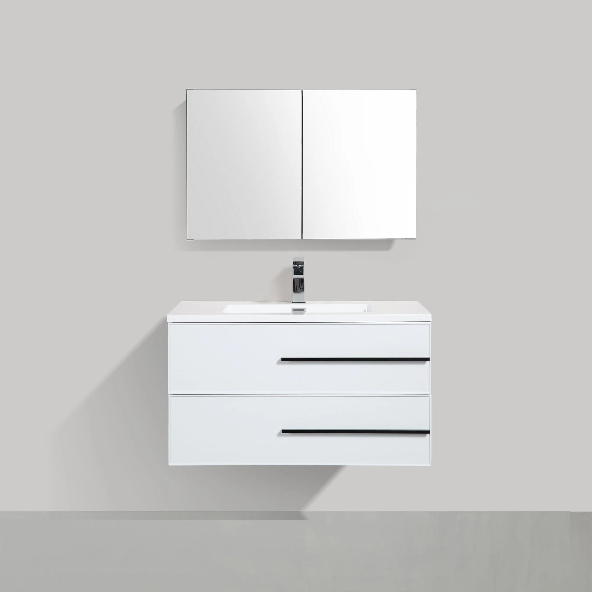 36" Wall Mount Single Bathroom Vanity in White Gloss with White Integrated Sink LV15W-36W