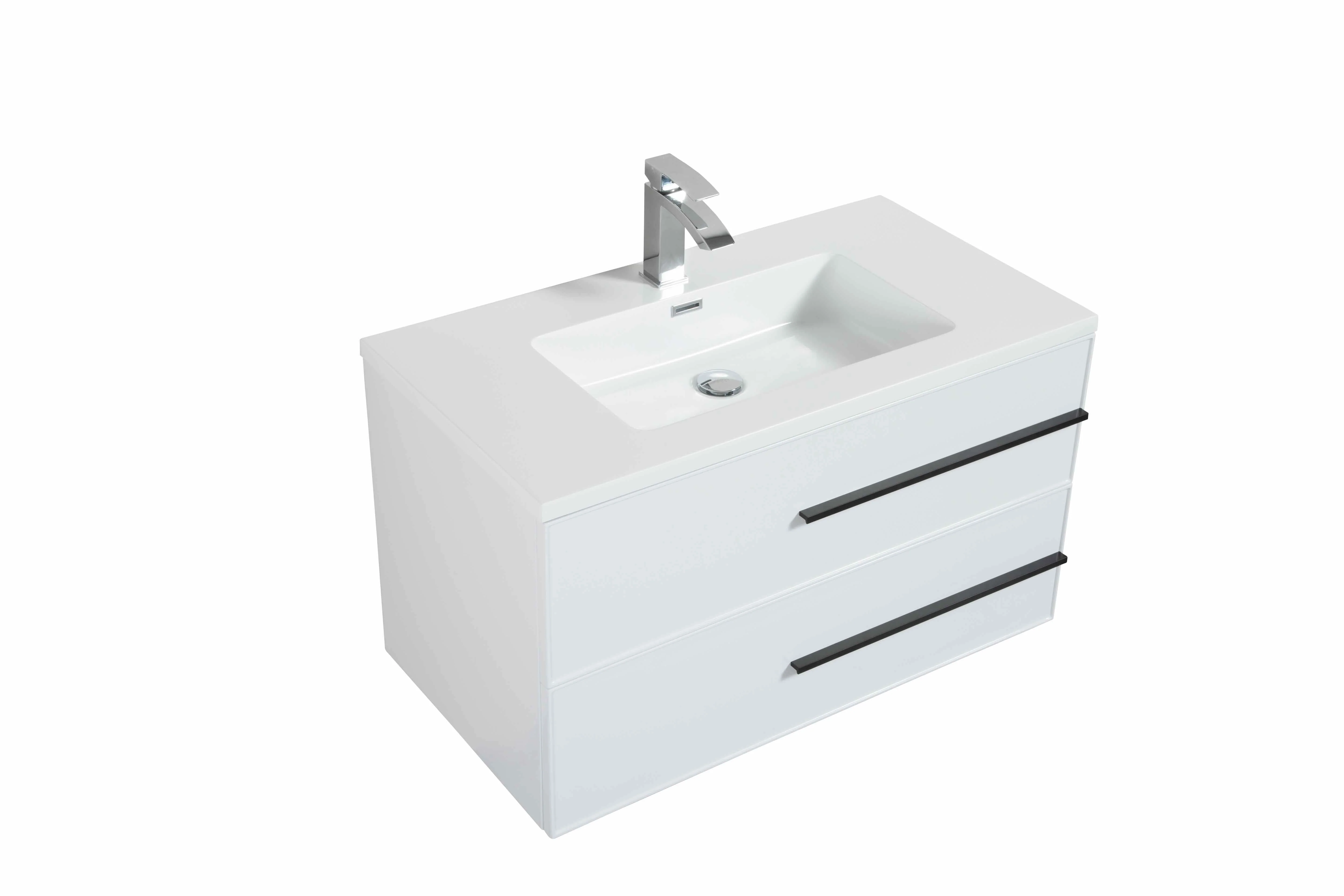 36" Wall Mount Single Bathroom Vanity in White Gloss with White Integrated Sink LV15W-36W - Image 5