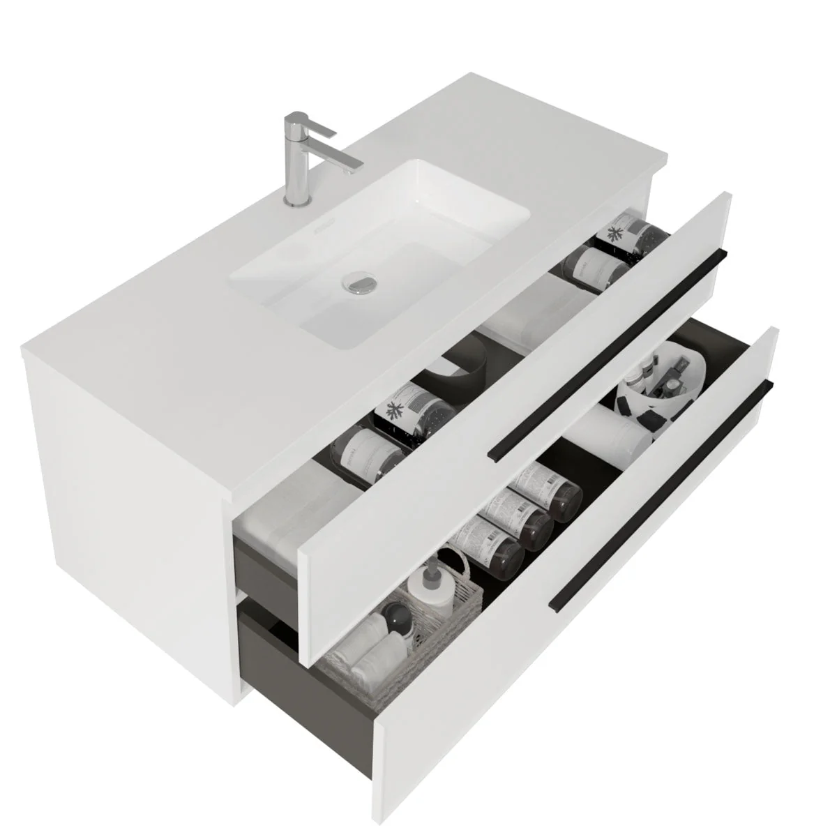 48" Wall Mount Single Bathroom Vanity in White Gloss with White Integrated Sink LV15W-48W - Image 2