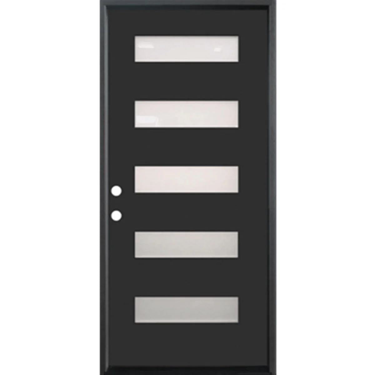 36 in. x 80 in. 5-Lite Shaker, Acid Etch Painted Black Prehung Fiberglass Exterior Door with Brickmold - Image 3