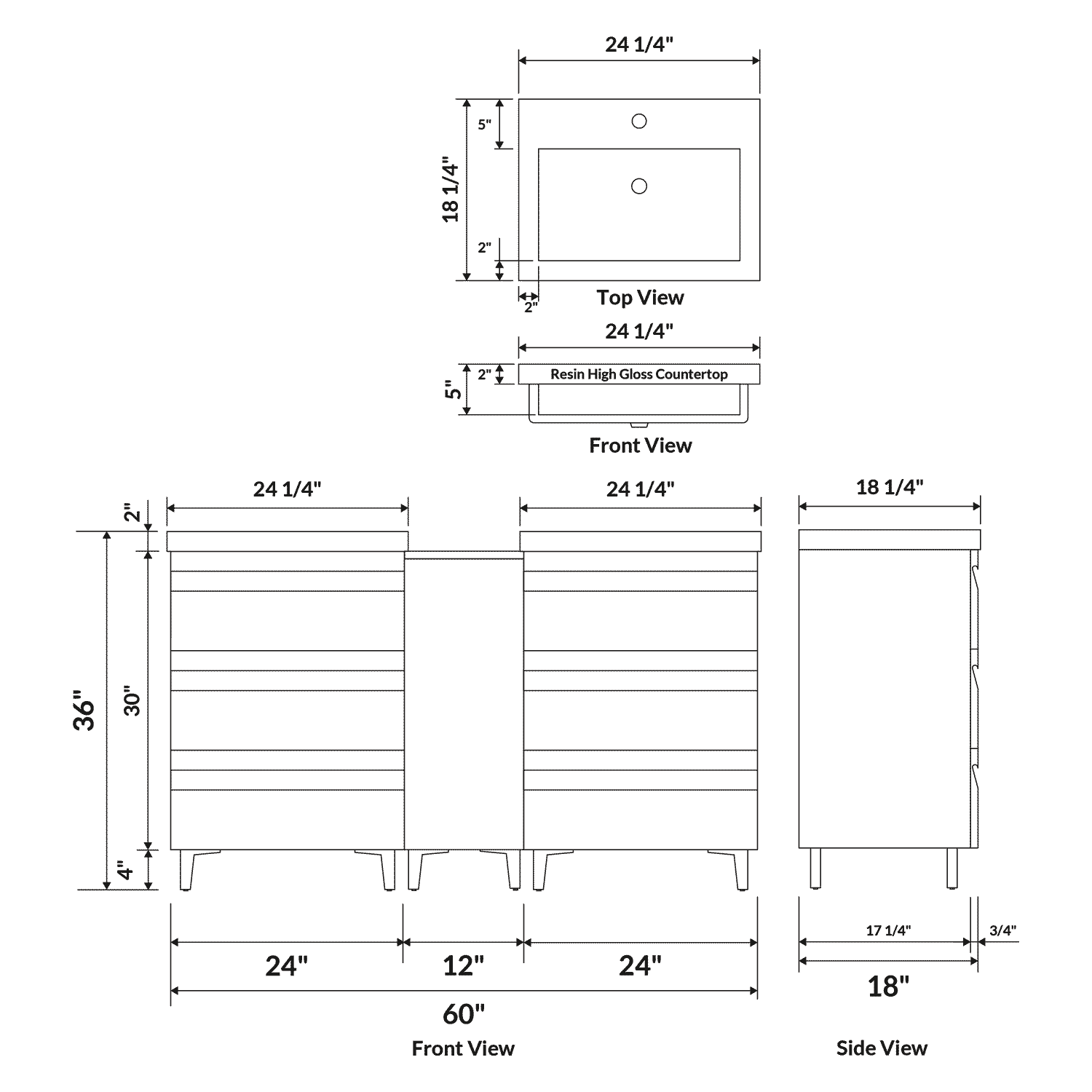 60" W Freestanding White Vanity Set with Two Sinks (LV8-C13B-60W) Style 8 - Image 3