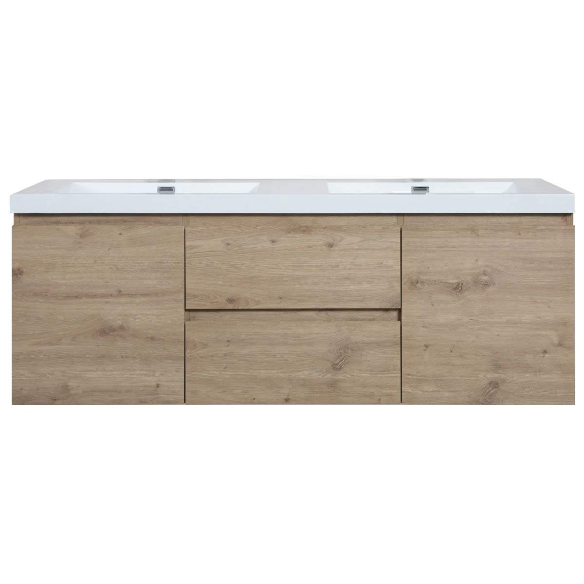 60" Wall Mount Double Bathroom Vanity in Oak with White Integrated Double Sink LV13-60D - Image 5