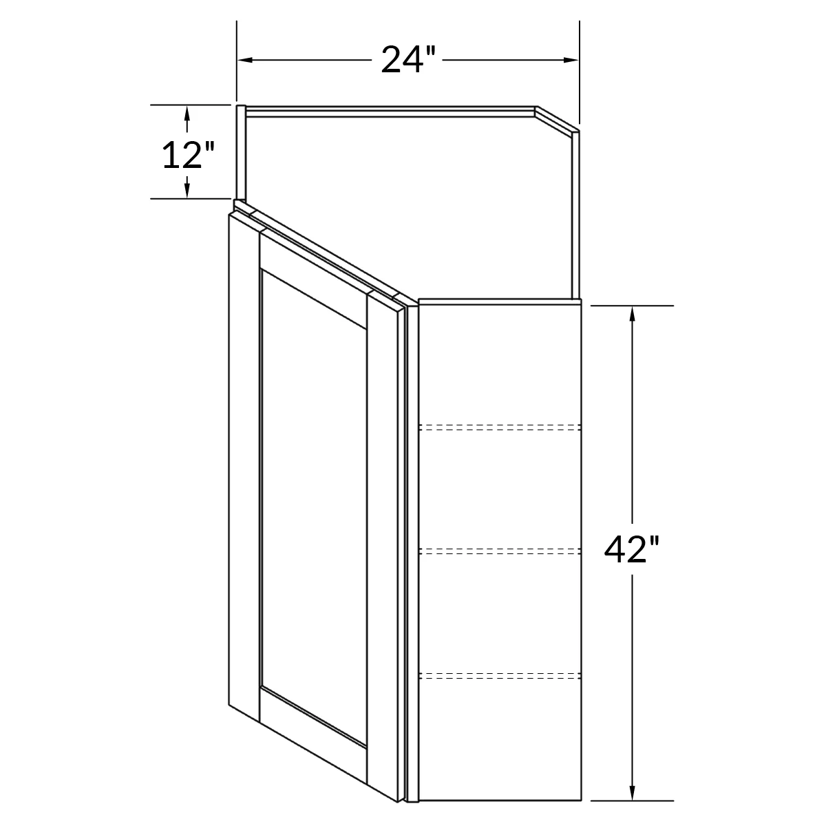 Diagonal Corner Kitchen Cabinet DC2442 Newport LessCare 24 in. width 42 in. height 12 in. depth