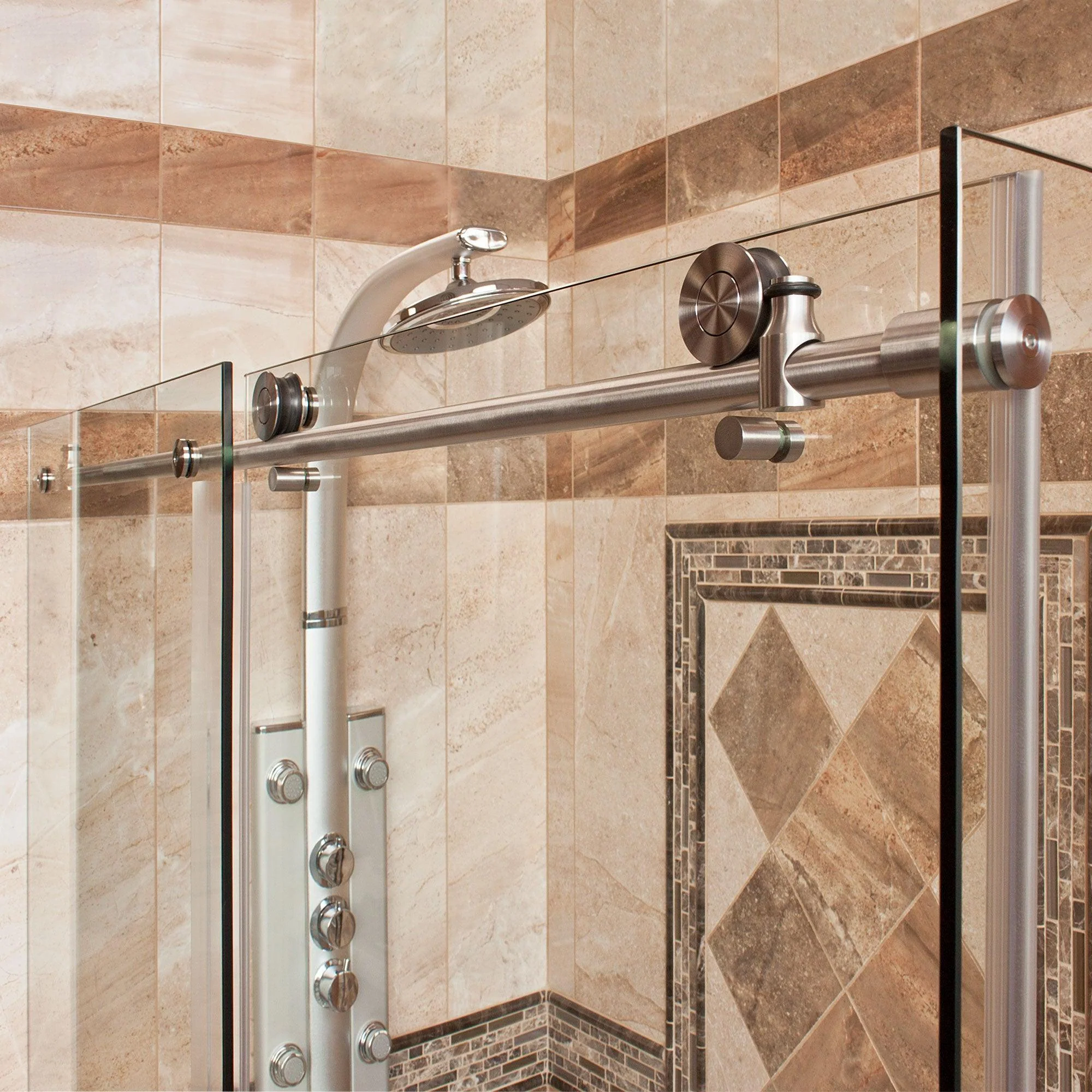 44-48 W x 76 H  x 36 D Sliding Frameless Shower Enclosure ULTRA-C with Clear Glass in Brushed Nickel - Image 6