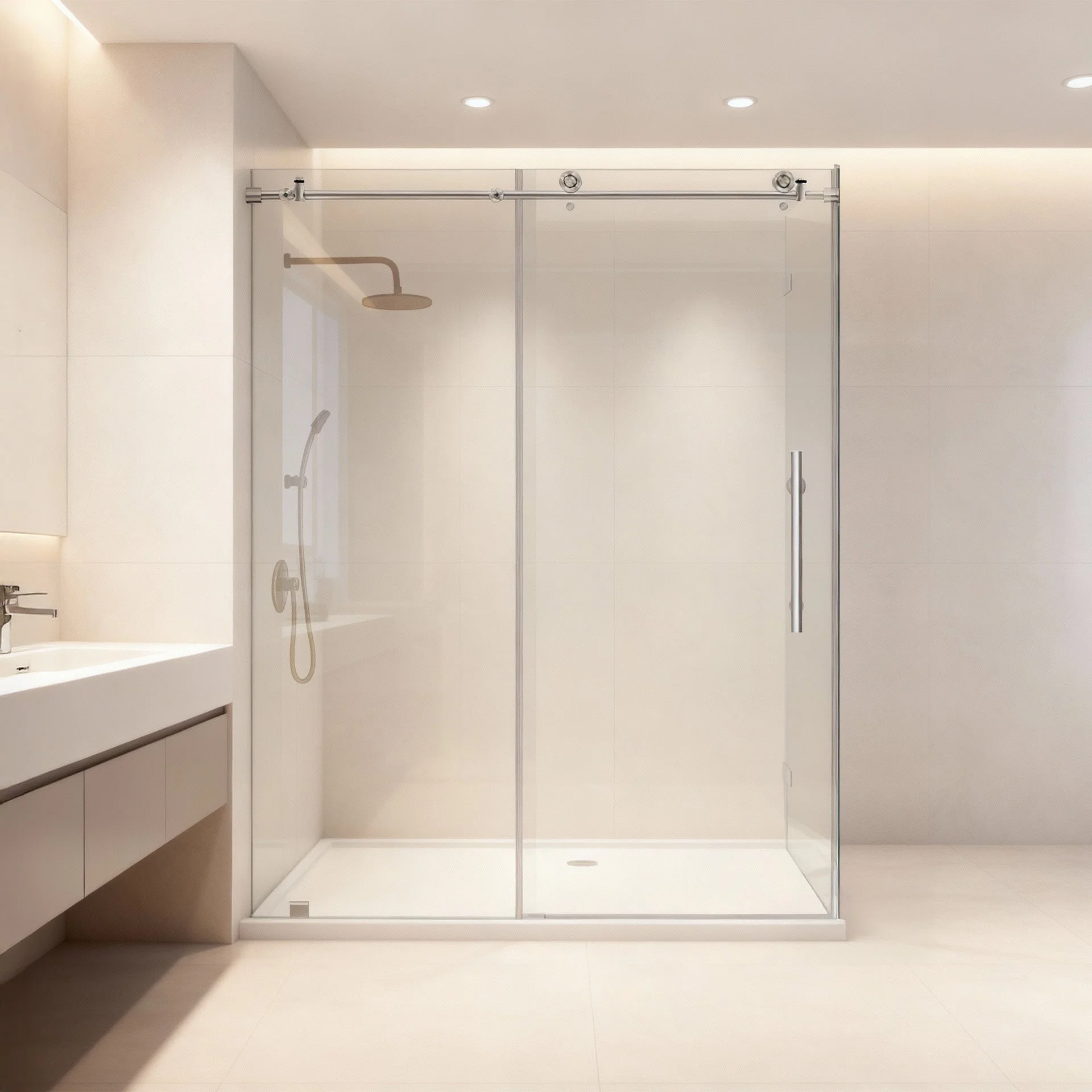44-48 W x 76 H  x 36 D Sliding Frameless Shower Enclosure ULTRA-C with Clear Glass in Chrome - Image 2