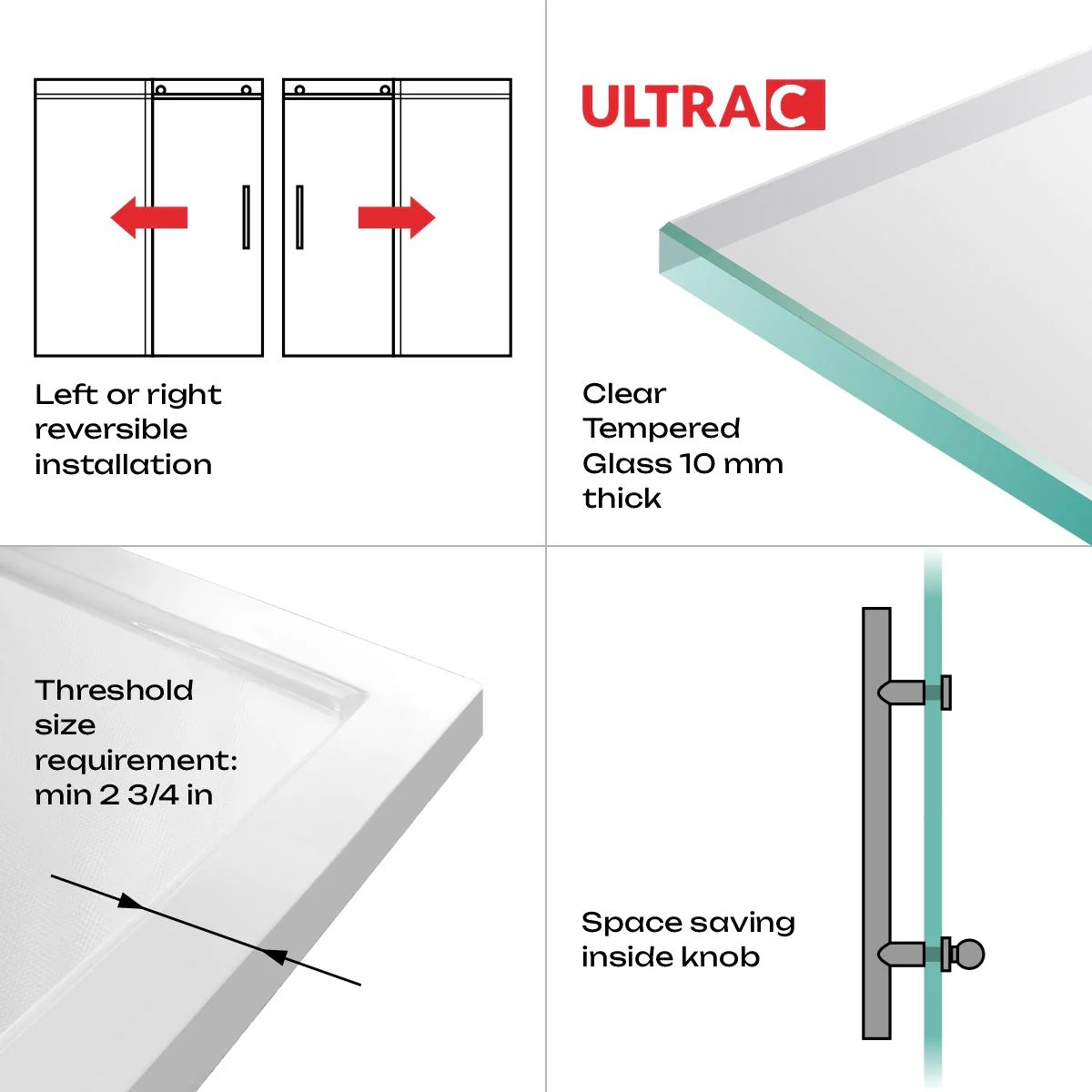 56-60 W x 76 H  x 34 1/2 D Sliding Frameless Shower Enclosure ULTRA-C with Clear Glass in Brushed Nickel - Image 5