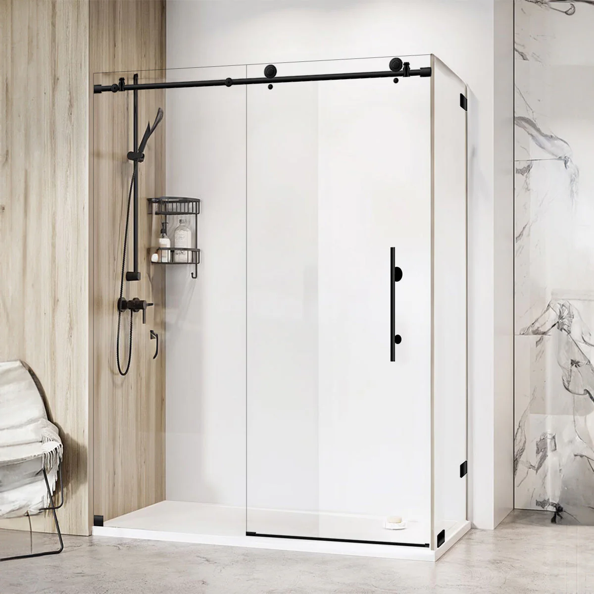 56-60 W x 76 H  x 34 1/2 D Sliding Frameless Shower Enclosure ULTRA-C with Clear Glass in Matte Black - Image 2