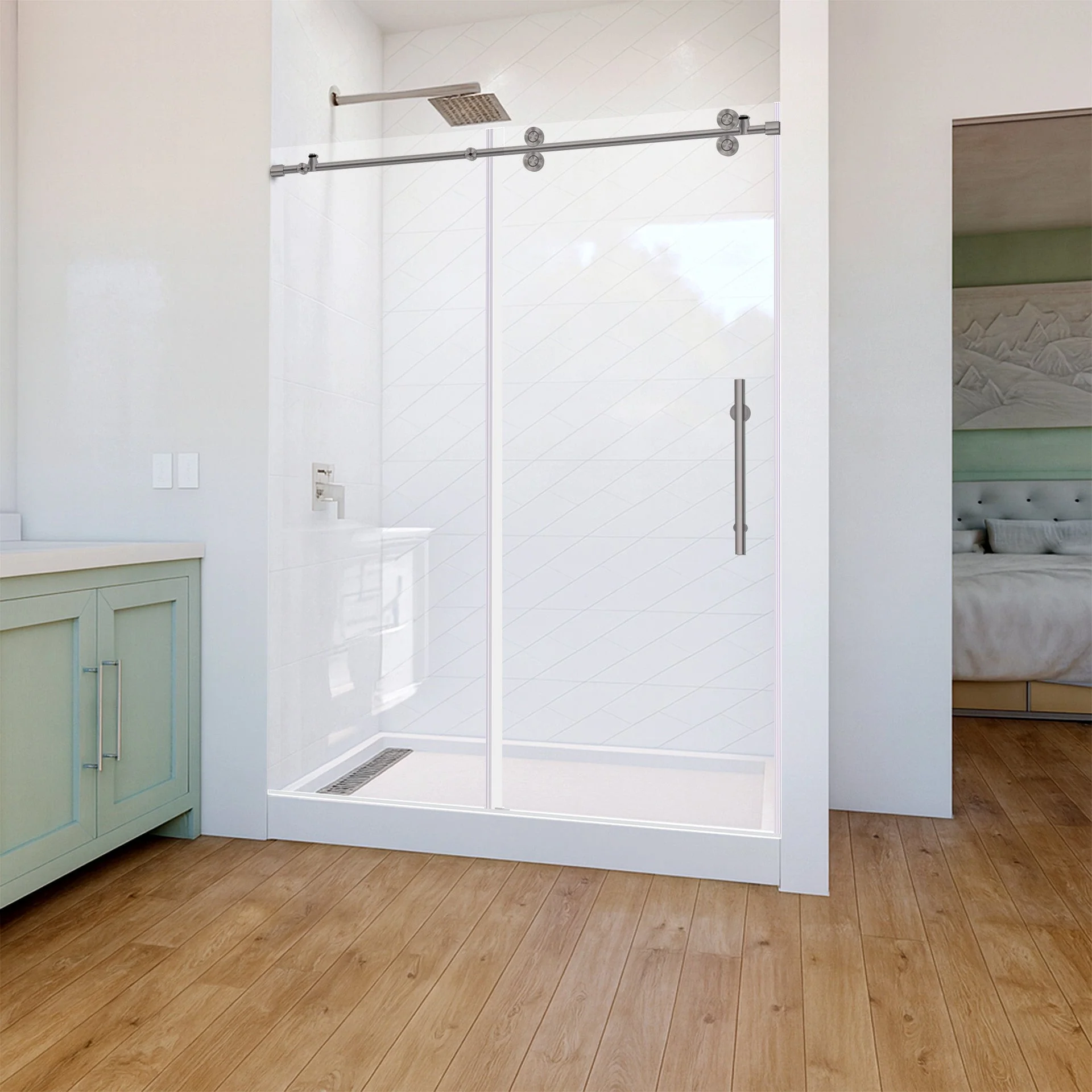 56-60 W x 79 H  Sliding Shower Door ULTRA-D Brushed Nickel - Image 2