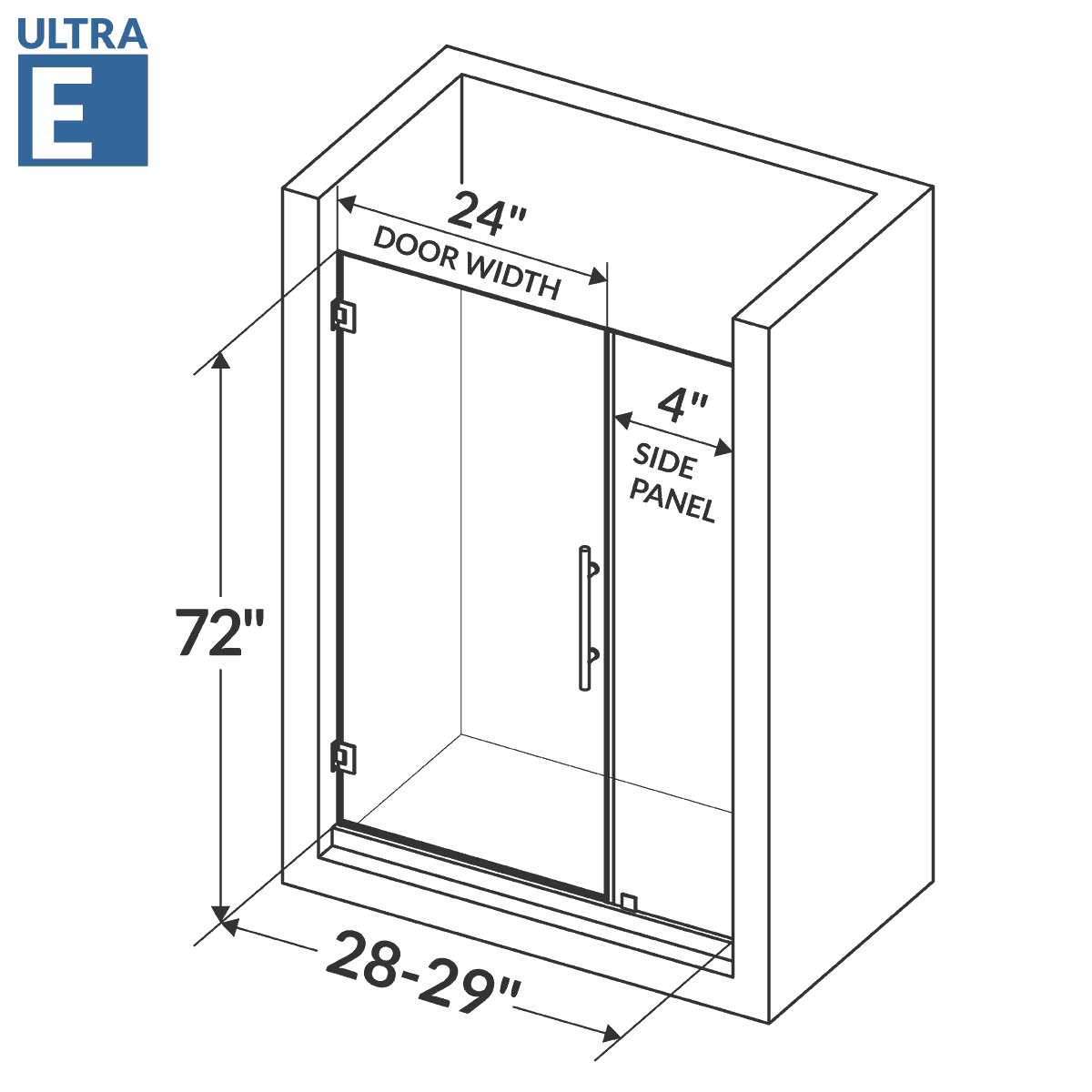 28-29 W x 72 H  Swing-Out Shower Door ULTRA-E Chrome - Image 4