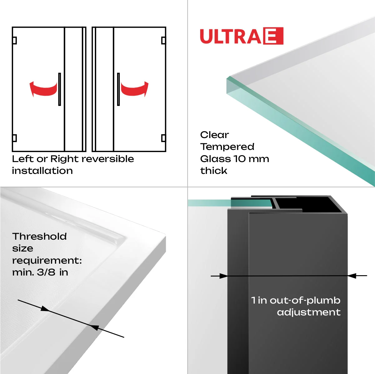 42-43 W x 72 H  Swing-Out Shower Door ULTRA-E Matte Black - Image 8