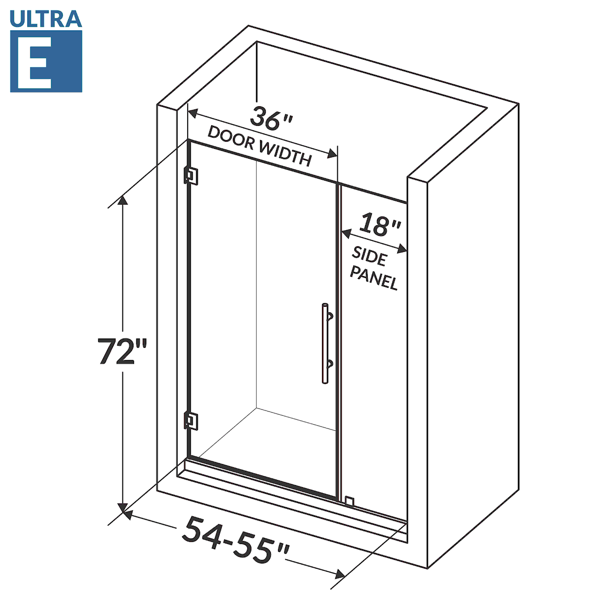 54-55 W x 72 H  Swing-Out Shower Door ULTRA-E Matte Black - Image 3