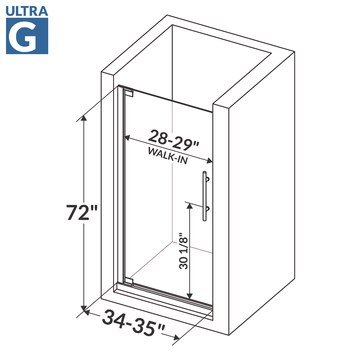 34-35 W x 72 H  Swing-Out Shower Door ULTRA-G Brushed Nickel - Image 5