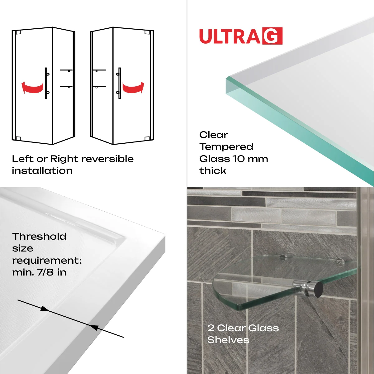 34 3/8-35 W x 72 H  x 29-30 D Swing-Out Shower Enclosure ULTRA-G Chrome - Image 5
