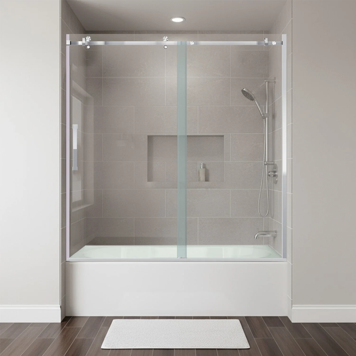 56-60 W x 62 H  Sliding Bathtub Semi-Frameless Door ULTRA-B with Clear Glass in Chrome - Image 2