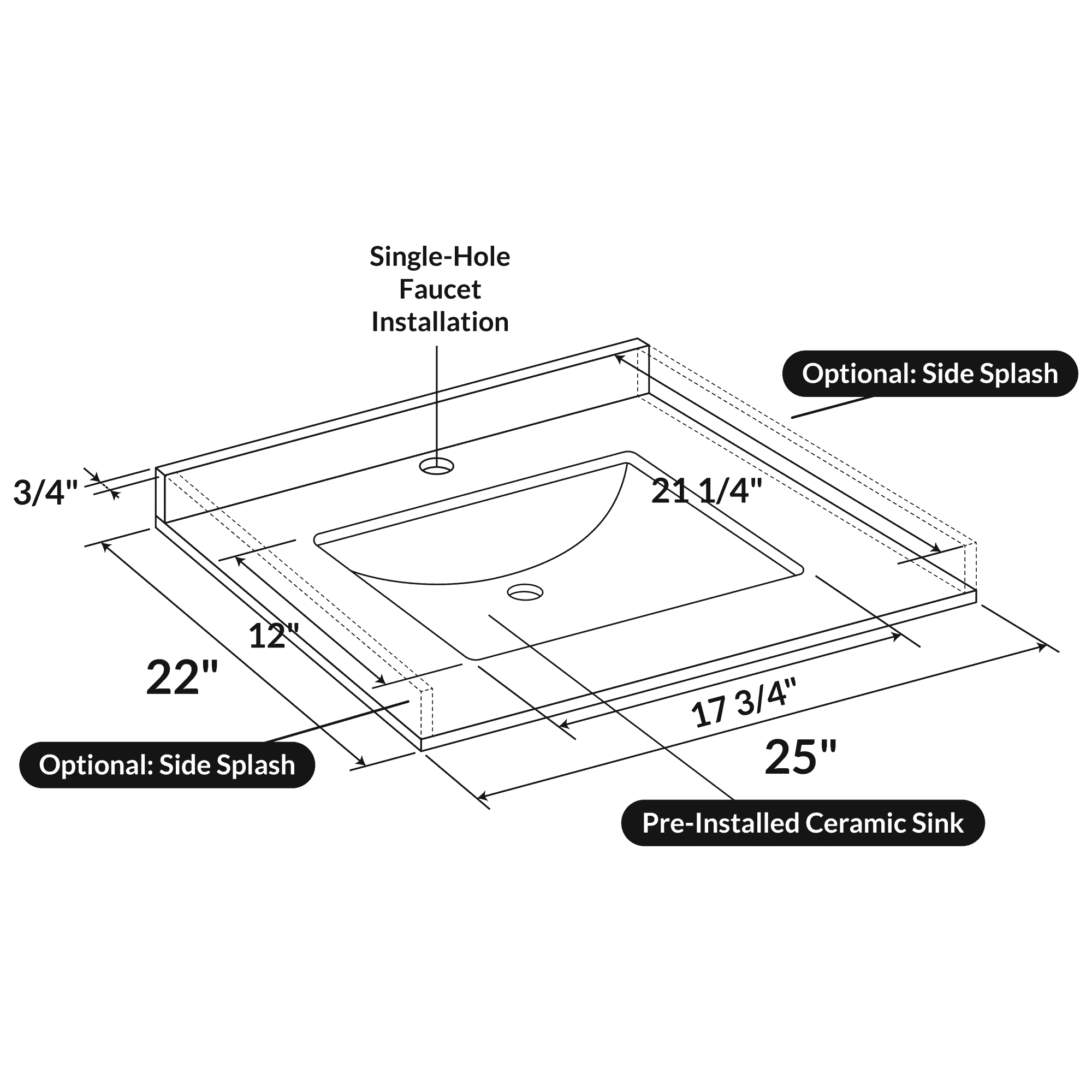 Cara White 25x22 Marble Vanity Top - Image 3