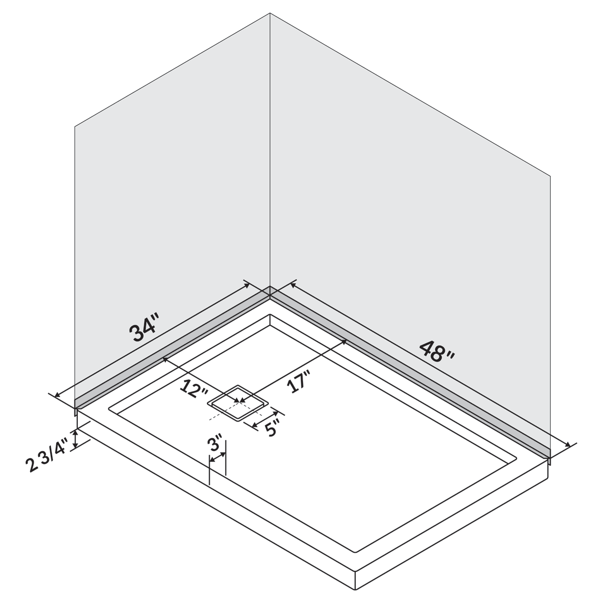 48 in x 34 in Single/Double Threshold Shower Base Pan with Right/Left Drain - Image 7