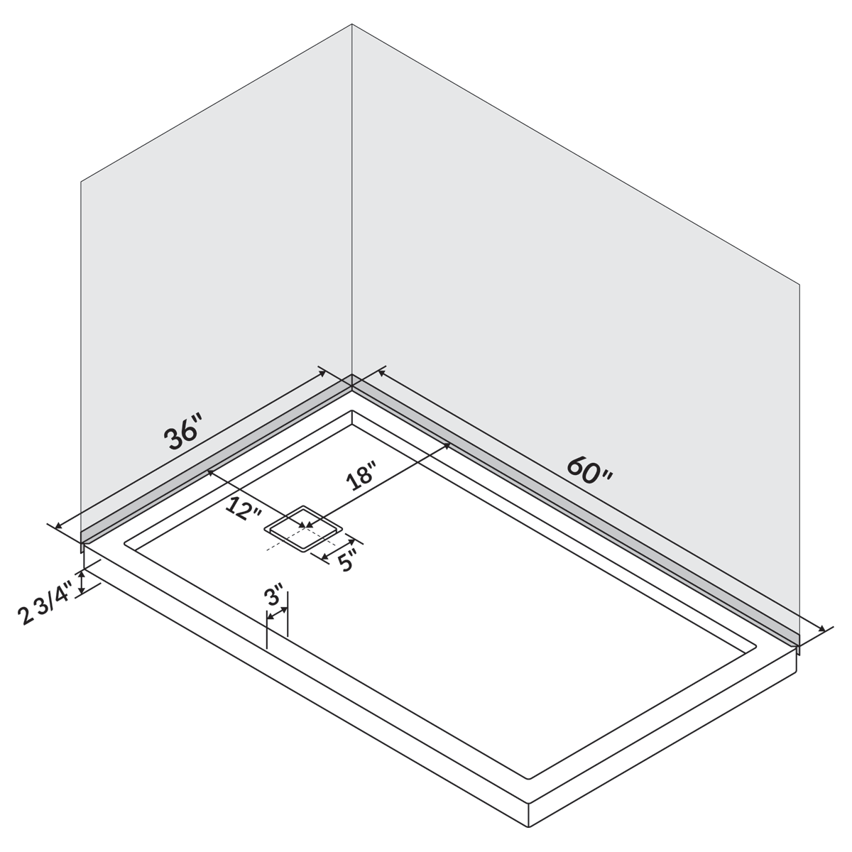 60 in x 36 in Single/Double Threshold Shower Base Pan with Right/Left Drain - Image 7