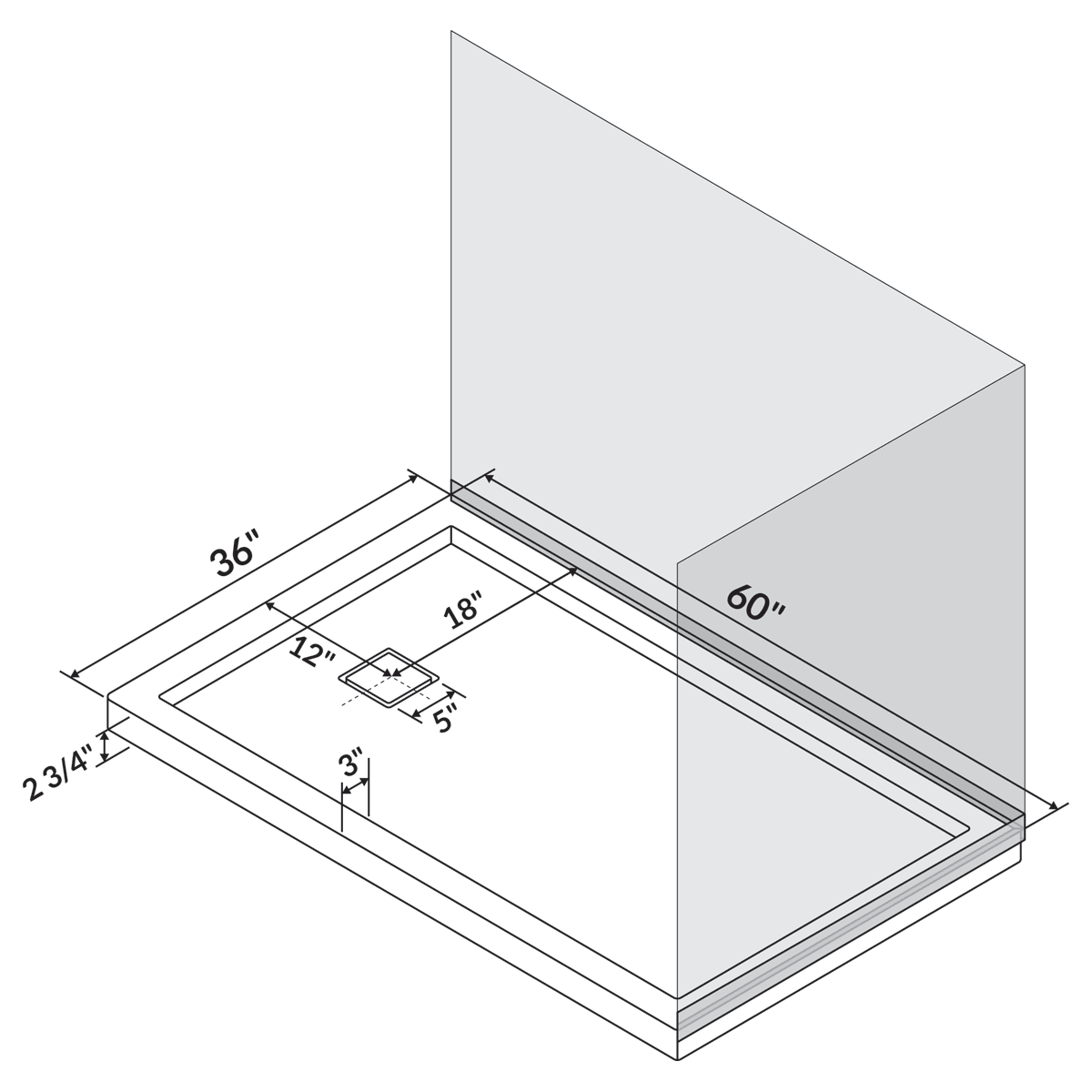 60 in x 36 in Single/Double Threshold Shower Base Pan with Right/Left Drain - Image 8