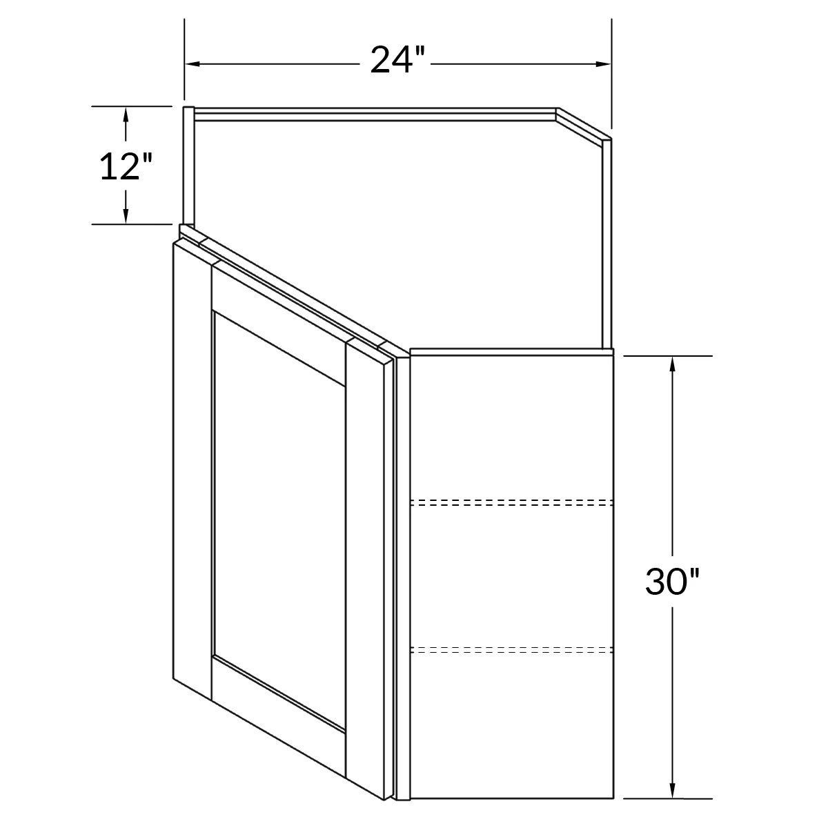 Frosted Glass Door Diagonal Corner Wall Kitchen Cabinet DCMD2430 Milan Pearl 24 in. width 30 in. height 12 in. depth