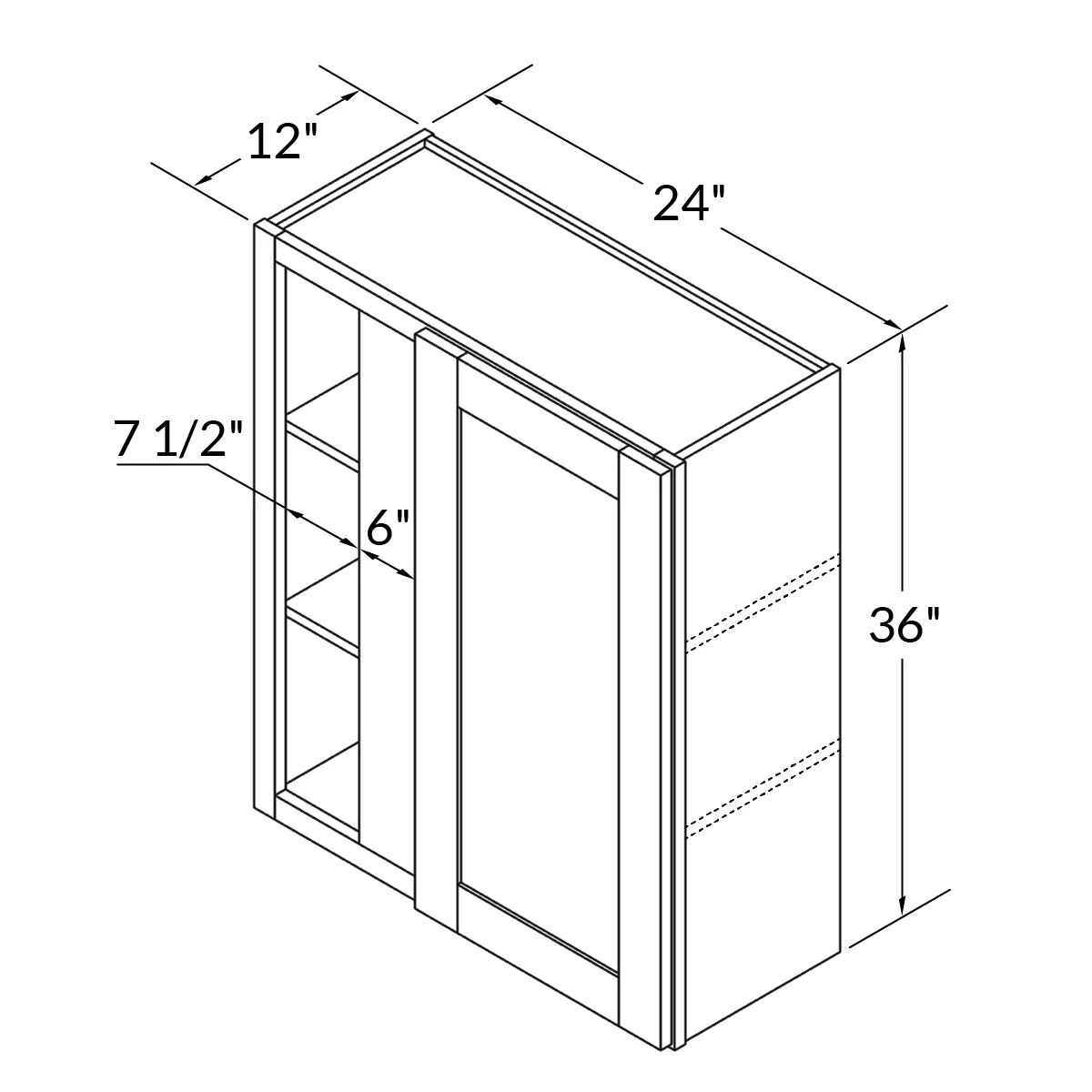 Square Corner Wall Blind Reversible Kitchen Cabinet SC2436 Newport LessCare 24 in. width 36 in. height 12 in. depth