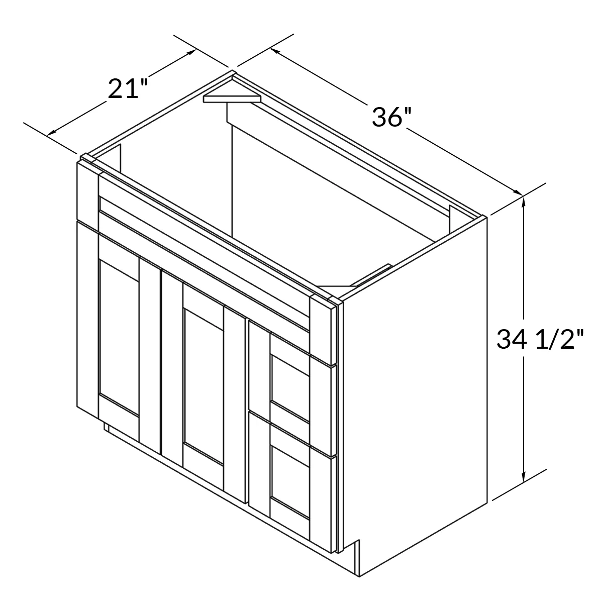 Vanity Sink Base Cabinet with Right Drawers 36 Inch Wide x 21 Inch Deep x 34 1/2 Inch High Shaker Toffee Series - Image 3